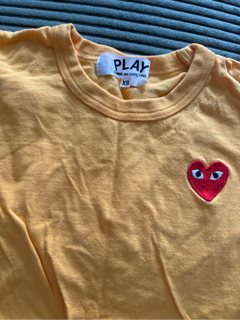 Comme des Garçons PLAY Yellow Tee with Red Heart Patch